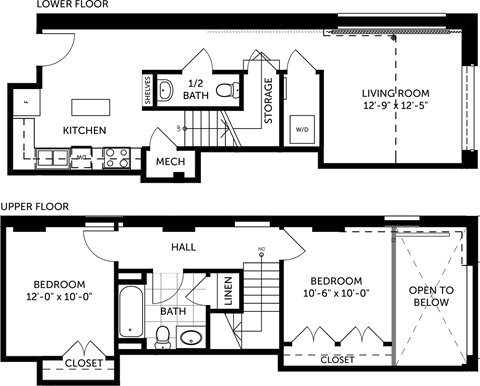 brick 2 bed- 1 and half bath loft 980 sqft